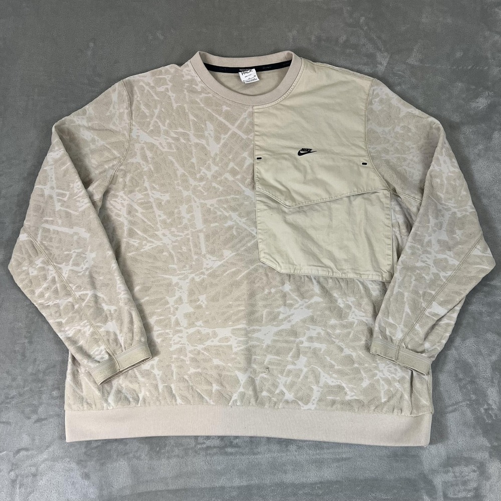 Nike Sweatshirt Mens XL Beige Tech Pack Dri-FIT Map Print Utility Pullover